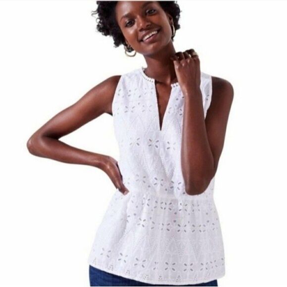 Loft Peplum Eyelet Top Size XSP - Picture 1 of 10